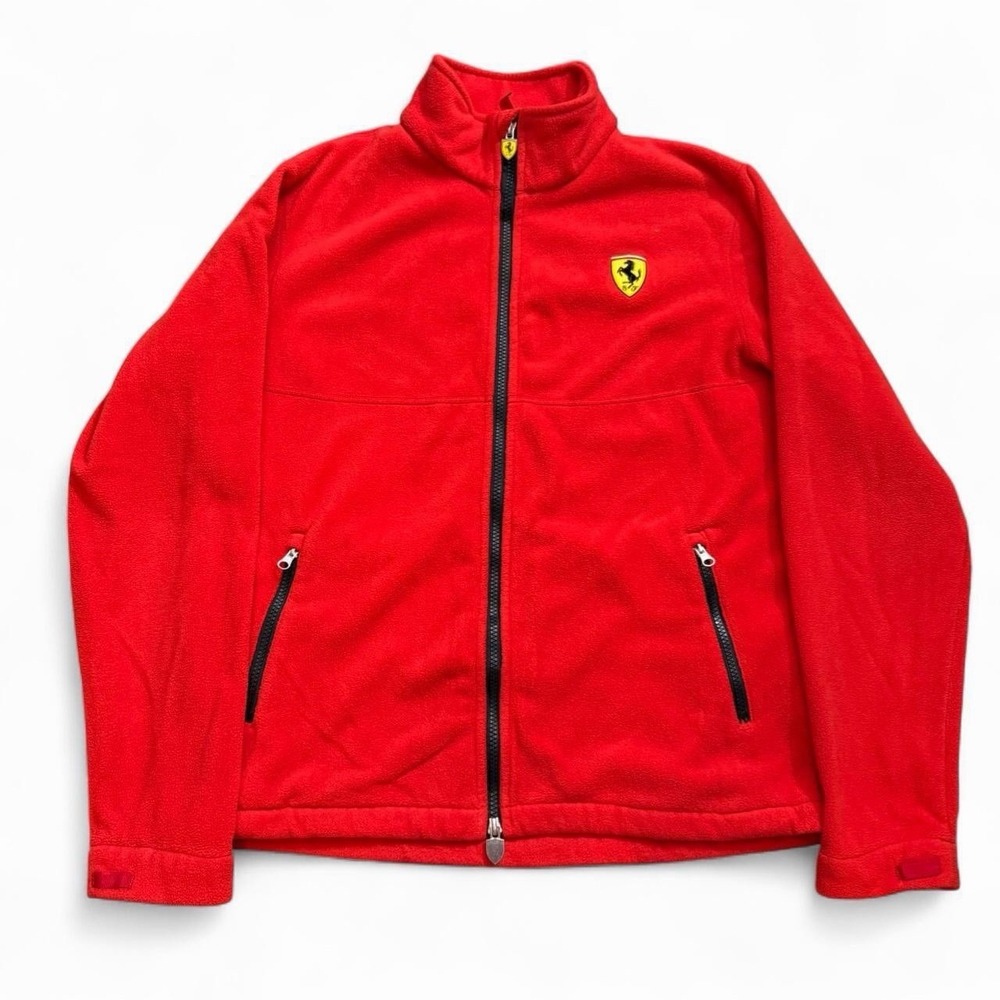 Ferrari Double Zipp Red Fleece Sweater Size Medium F1 Racing Foreign